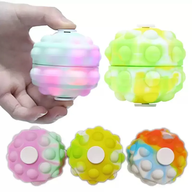 Fidget Sensory Bubbles Pop Finger Spinning Top Toys Cellphone Straps 3D Simple Dimples Spinner Balls Decompression Push Gyroscope Antistress Gyro Toy for Adult Kid