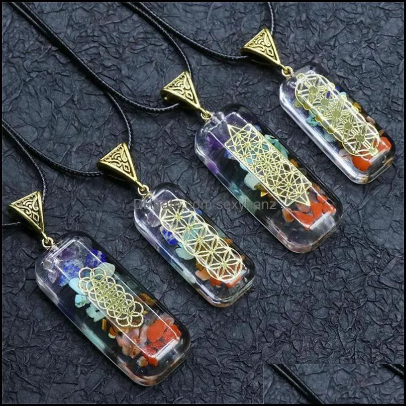  Chakra Pendant Orgone Reiki Healing Colorful Chip Natural Stone Energy Necklace Pendulum Amulet Orgonite Crystal Necklaces