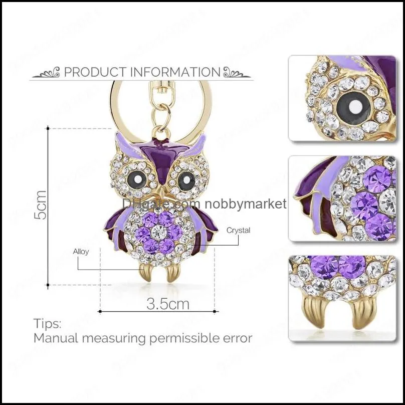 Cute Owl Crystal Key Chains Rings Holder For Car Keyrings KeyChains For Women Flower Purse Bag Buckle Pendant