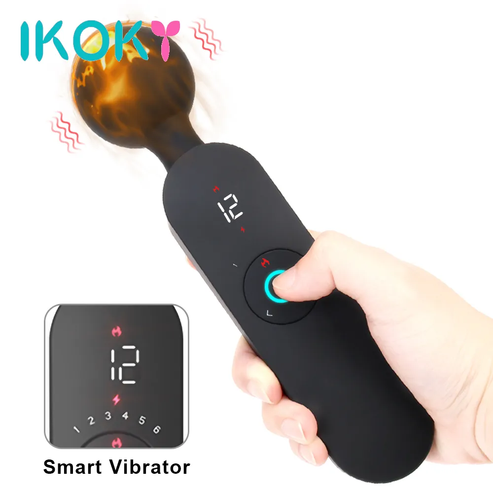 Ikoky varinha mgica inteligente com display digital, vibrador de aquecimento para ponto g e estimulador clitris 6 velocidas, brin