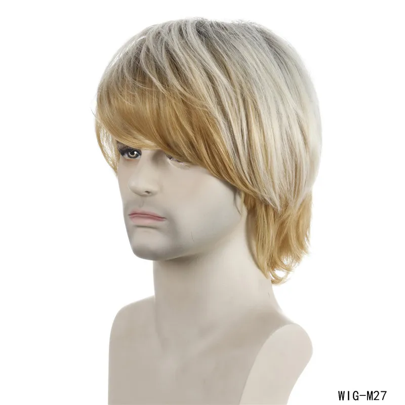 11 дюймов Men039s Синтетический парик Светло-русый Perruques de cheveux humains Моделирование париков человеческих волос WIGM275456060