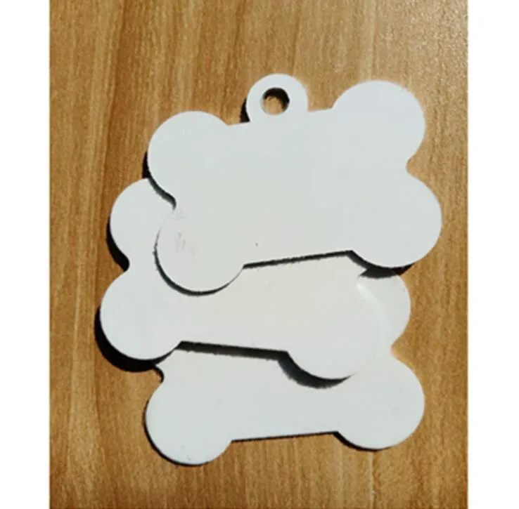 2021 DHL300PCS sublimering Diy Blank White Metal Bone Pet Dog Tag ID Card