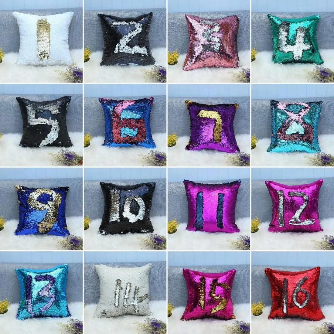 32 Colors Glitter Sequin Pillowcase Mermaid Cushion Cover Pillow Magical Throw Pillow Case Home Decorative Car Sofa Pillowcase