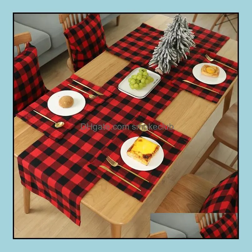 Plaid Placemat Christmas Decoration Red Black Plaid Table Cutlery 44*29cm Plate Place Mat Tablecloth Xmas Home Party Decorations