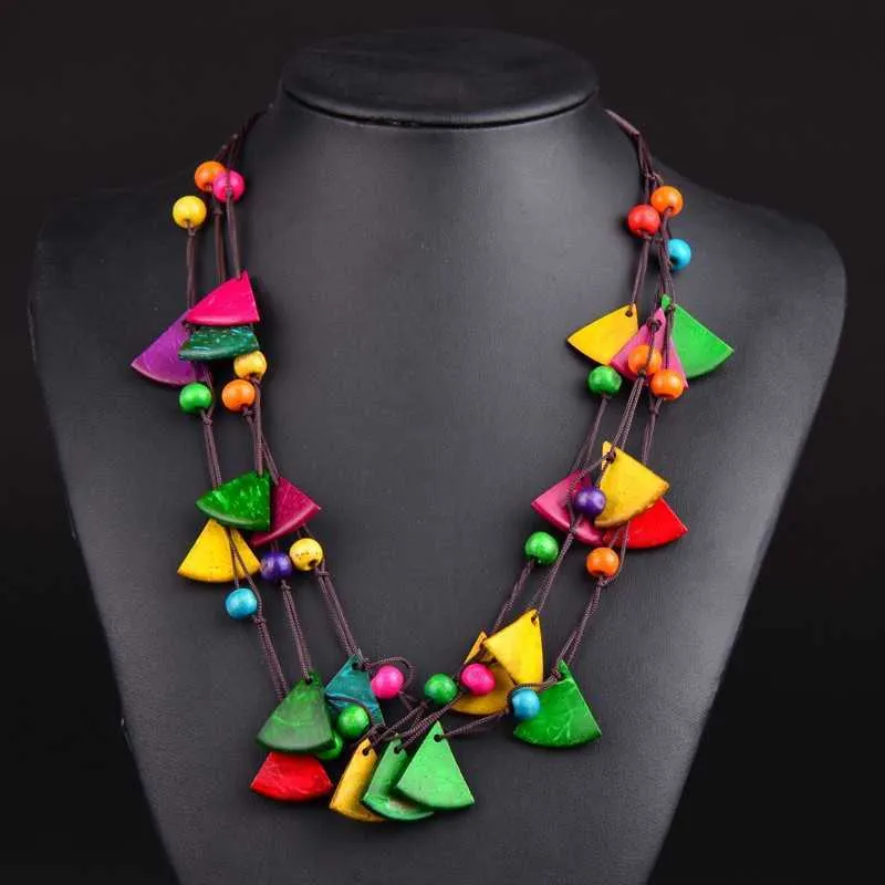 Collar bohemio estilo nacional triangular geométrico multicapa colgante largo collar de mujer accesorios de ropa colgante