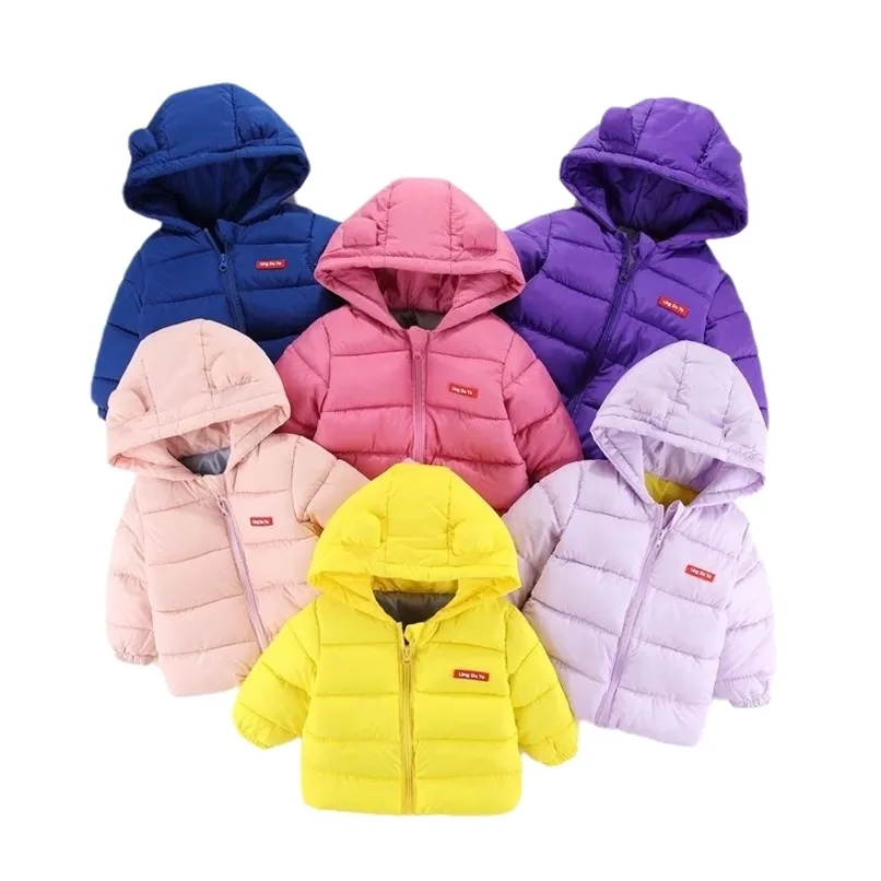 Autumn Winter Hooded Children's Down Jackets For Baby Boys Girls Solid Thick Fleece Warm Kids Top Coats Outerwear Clothes 211025