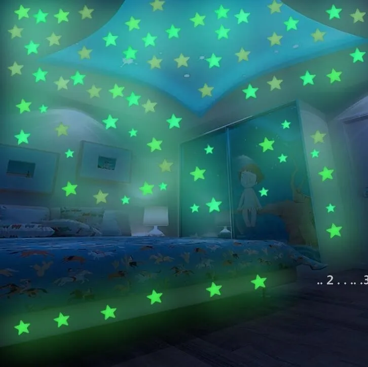 New3d Stars Glow In The Dark Wall Stickers Lysande fluorescerande väggklistermärken för barn Baby Room Bedroom Tak Heminredning Ewe5115