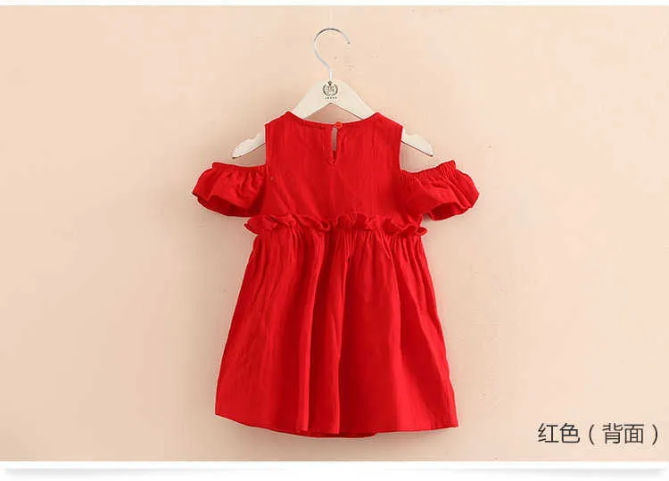  Summer 2-10 Years Children Cotton Solid Red Color Wrap Off Shoulder Little Sexy Girl Strapless Wedding Dress For Girl Kids (2)