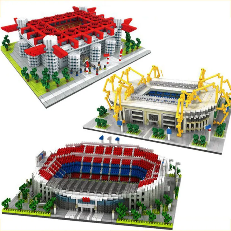 Architecture Football terrain de football San Siro stade diamant blocs de construction Old Trafford Nou Camp Signal Iduna Micro briques jouets X0522