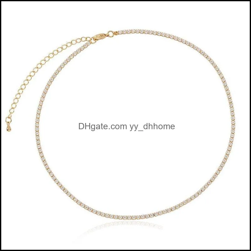 Chokers 3mm CZ Tennis Chain Necklace Layer Women`s Choker Copper Gold Color For Women Collar Jewellery Bijoux Femme