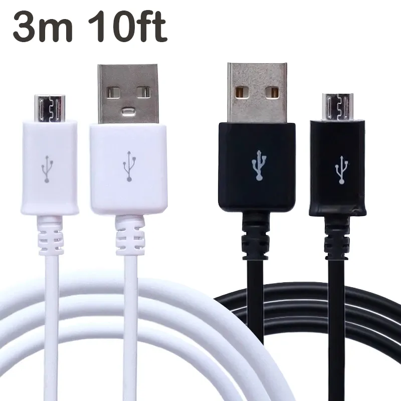 3m 10ft V8 Micro USB câble Type C chargeur câbles de téléphone réguliers noir blanc universel