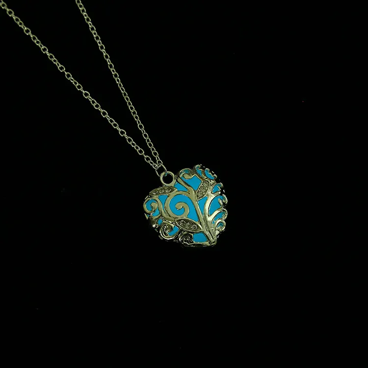 New Valentines Day blue Glowing Heart Necklace glow in the Dark fairy Magical glow in the Darks Necklaces