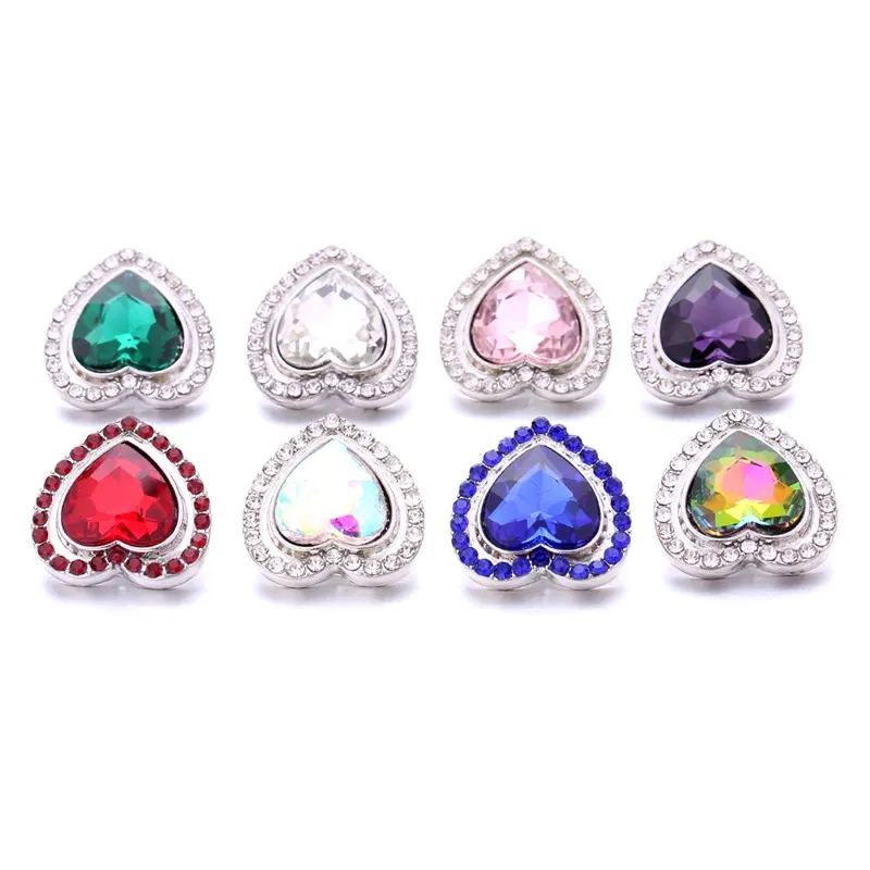 Coração colorido Fastener Rhinestone 18mm Snap Button Clasp Prata Cor Metal Lover Encantos Para Encarnadores de Jóias Snaps Fornecedores