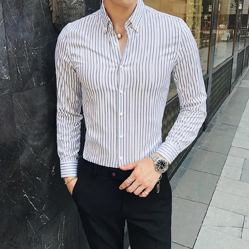 Мужские повседневные рубашки 2021 весенний осенний бизнес моды с длинными рубашками мужской полосатый стройный в британском стиле формальное платье