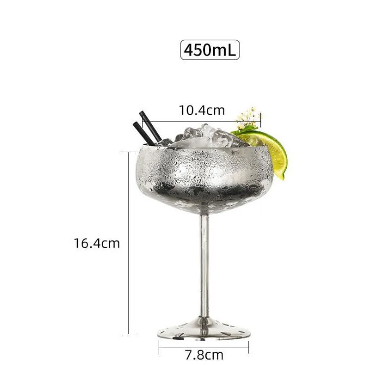 Stainless steel Mouth plate style champagne Wine Glasses cocktail glass creative metal wine glass bar restaurant goblet rose gold Drinkware