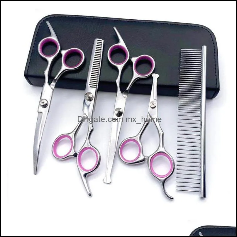 Beauty Tools Stainless Steel Dog Grooming Scissors Kit with Safety Round Tip Thinning Straight Curved Shears Comb For Pet JK2012X5