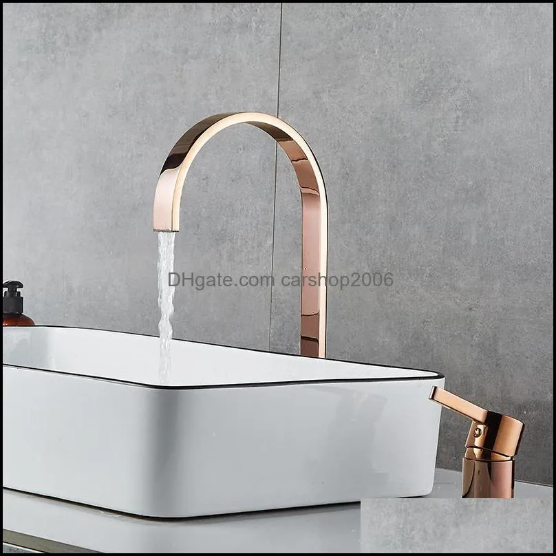 Bathroom Sink Faucets Basin Faucet Super Long Pipe Two Holes Brushed Gold/Black Tap 360 Rotating Widespread Tap1