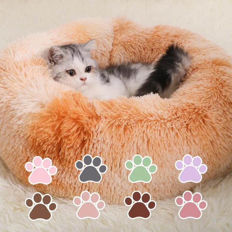 Cat Beds & Furniture 35-80cm Round Pet Bed Waterpfoor Macaron Sleeping Faux Plush House Nest For Small Middle Large Dog