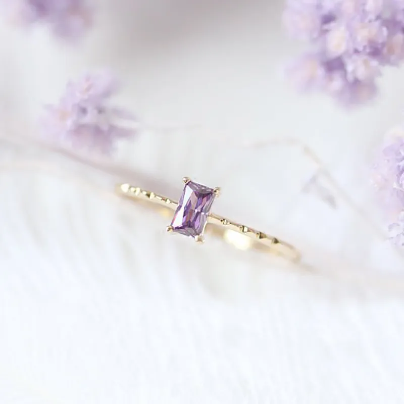 Ring For Women Korean Style Square Purple Cubic Zirconia Light Yellow Gold Color Fashion Jewelry Gift For Girls KBR011