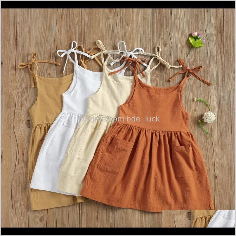 Clothing Baby, Kids & Maternity2-5Y Toddler Summer Slip Dress Baby Casual Sleeveless Solid Color Tie Up One-Piece With Pocket Holiday Sundre