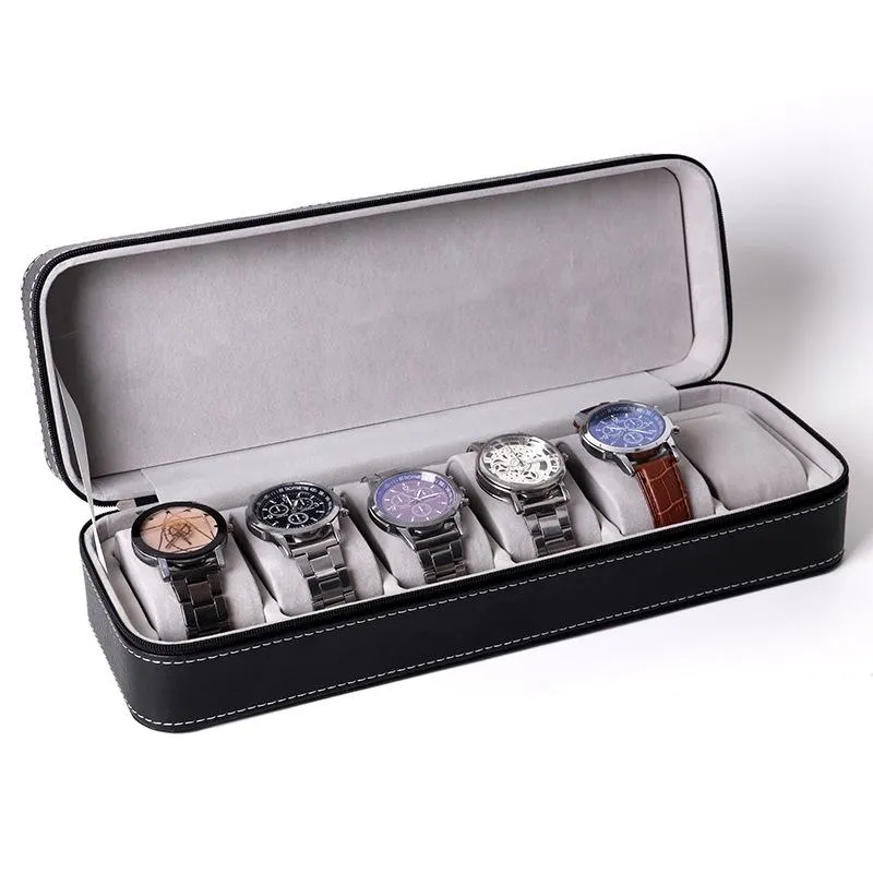 Montres Boîtes Cas 6 10 12 Grilles Organisateur De Boîte Portable Coffret En Cuir PU Avec Fermeture À Glissière Classique Multi-Fonctionnel Bracelet Affichage C196U