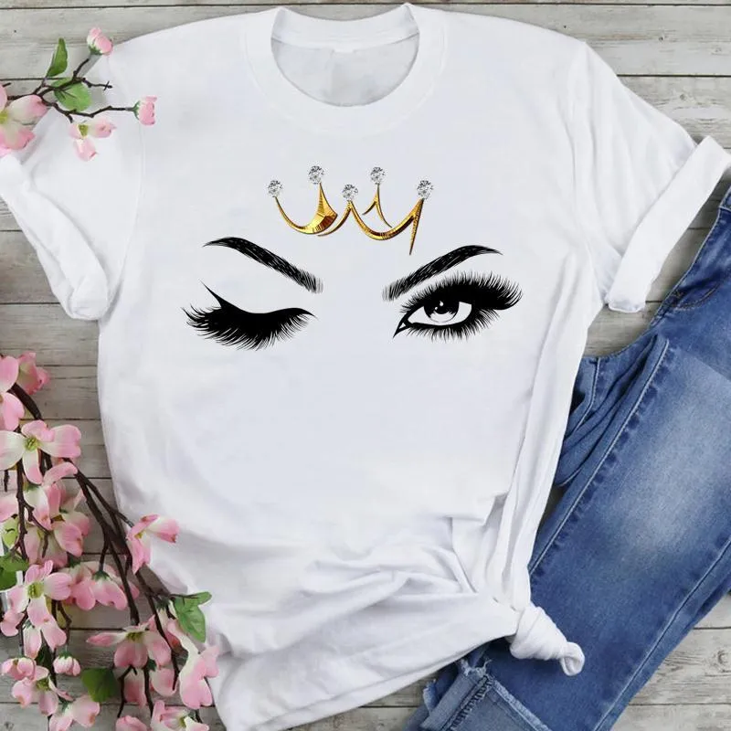 T-Shirt da donna Donna Dolce 2021 Abbigliamento Stile carino Ciglia Cartone animato Moda estiva Abiti adorabili Stampa Manica corta Magliette e camicette T-shirt