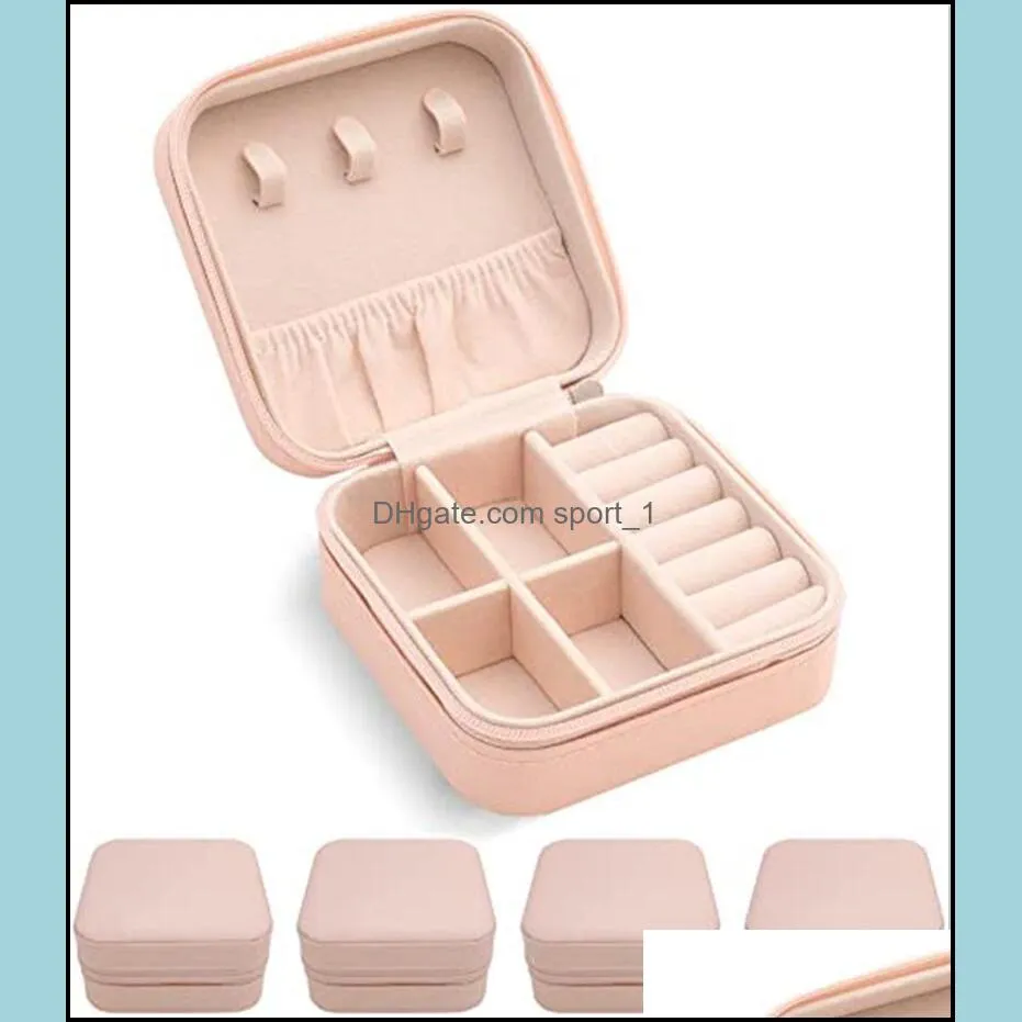 Caja de joyería de embalaje Cajas de almacenamiento de viaje portátiles Organizador Vitrinas de cuero de Pu para collar Pendientes Anillo Estuche para sostenedor de joyería Dr