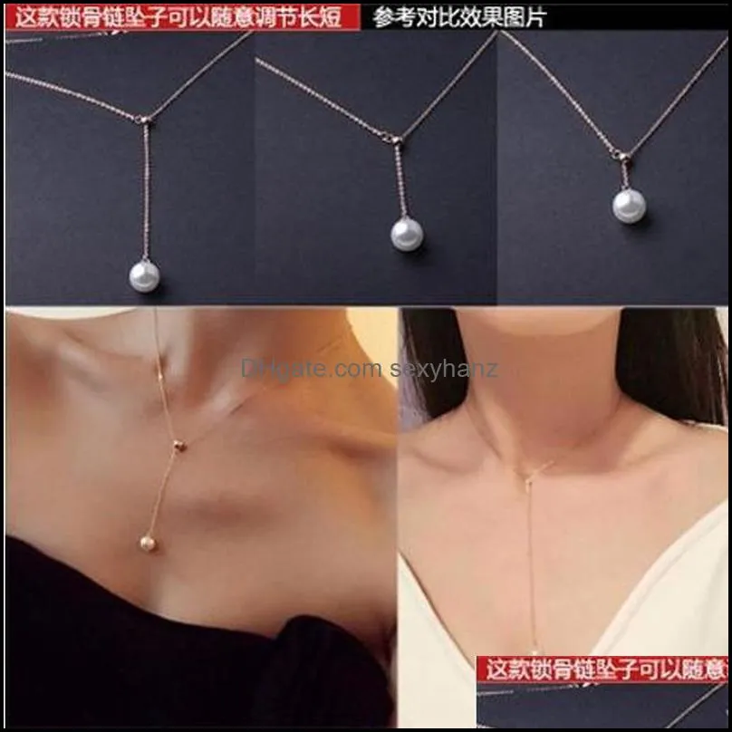 Fashion Big Pearl Pendant Gold Clavicle Chain Adjustable Necklace