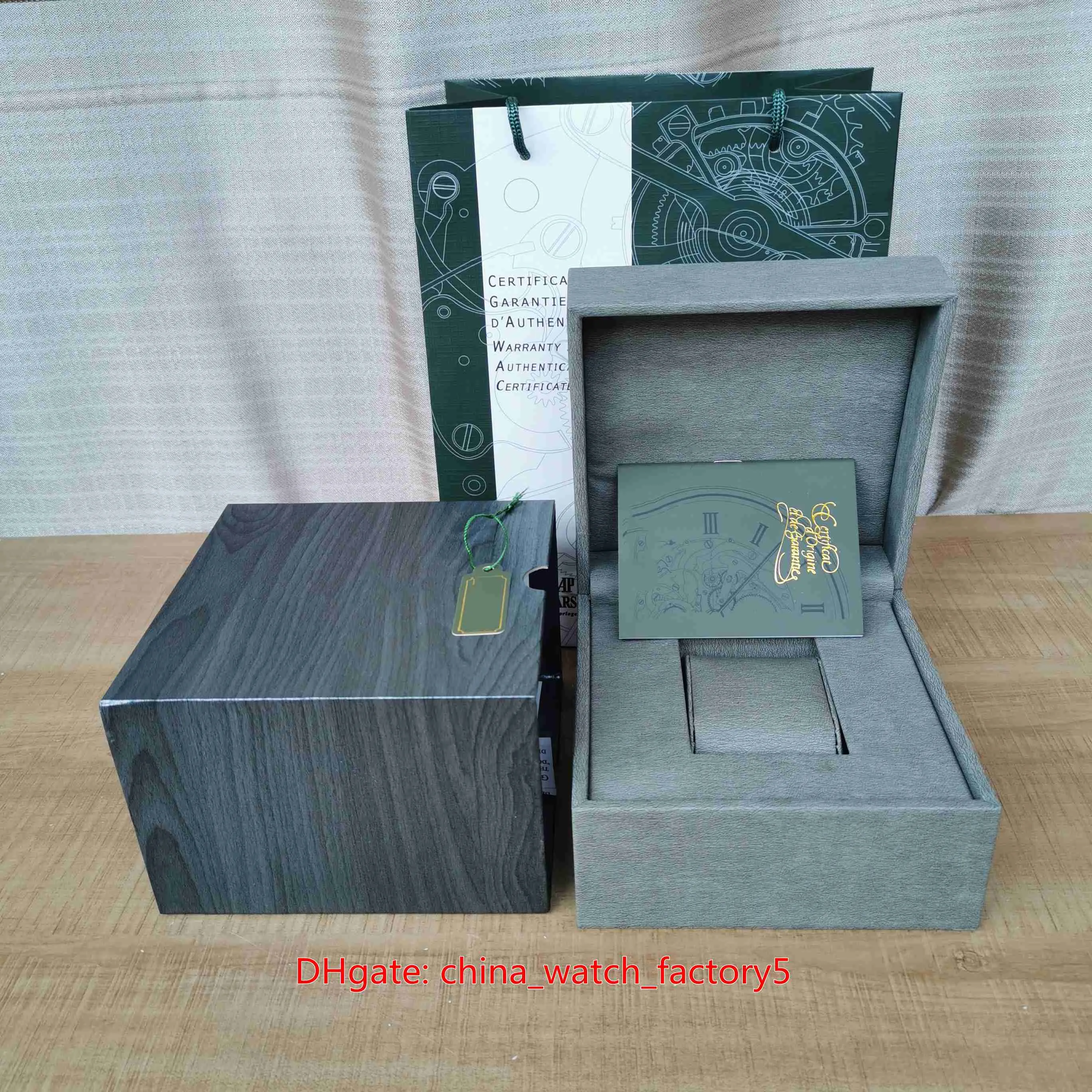 Hot Selling Top Quality Royal Oak Offshore Klockor Boxar Original Box Papers Läder Trä Handväska 16mm x 12mm för 15400 15710 15500 15202 26320 Titta på armbandsur