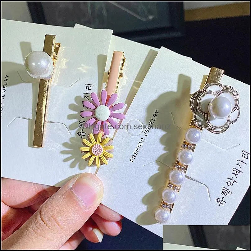 Girls Hair Clips Diamond Hairpins Accessories Retro Pearl pin girl duckbill clip crystal card packaging combination hairpin set