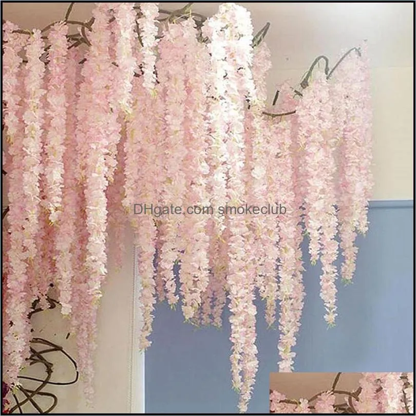 Decorative Flowers & Wreaths Artificial Cherry Blossom Garland Ivy Decoration Fake Silk Flower Vine For Party Home Decor String Of