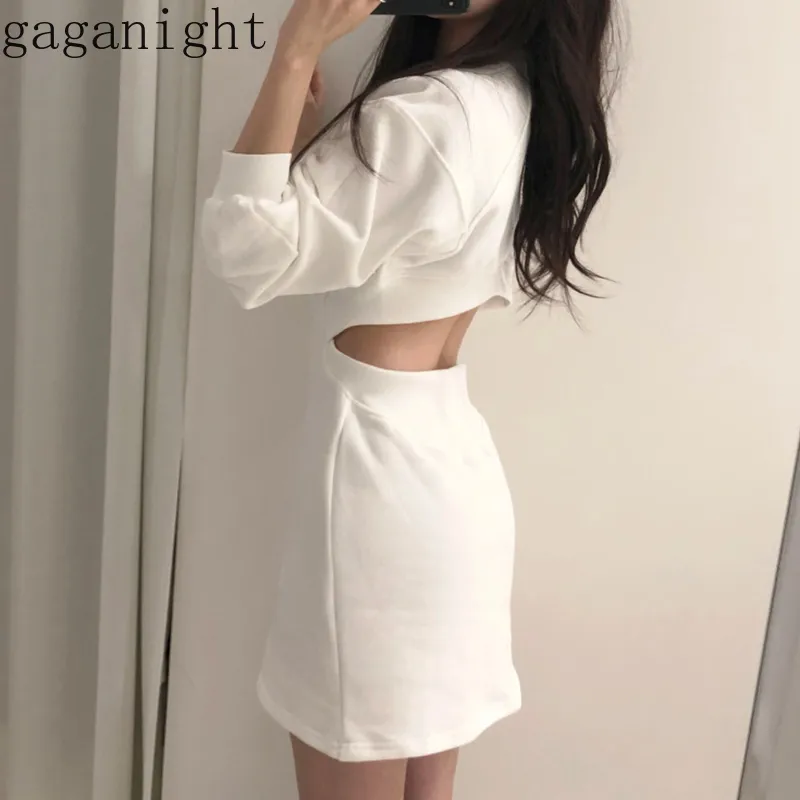 Gaganight Fashion Sexy Женщины Флис Весна Мини Платье Твердый Тонкий Корейский Корейский Стерлинг Рукав О Шереные Уплотнения Платья Женские Vestidos 210519