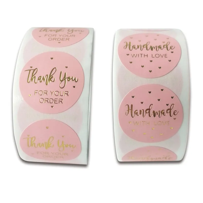 Roze kleuren 500 stks / broodje 10 stijlen bloemen hart dank u zelfklevende sticker scrapbooking handgemaakte zakelijke verpakking wmtifm mywjqq 663 y2