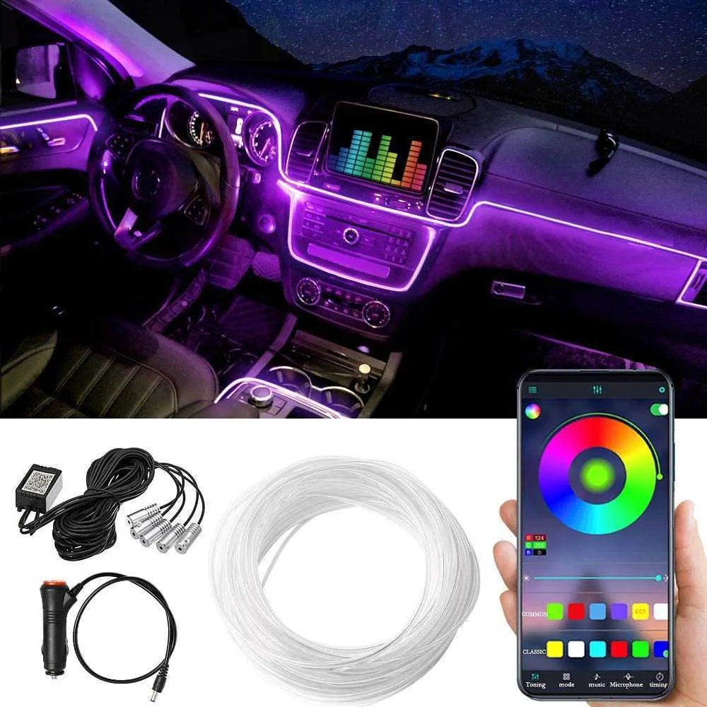 TABEN Umgebungslicht APP Control Auto Atmosphäre Licht Lampe Soft DIY Refit  6m Glasfaserband 64 Farben Innenraum Fußraumbeleuchtung Dekoratives Licht