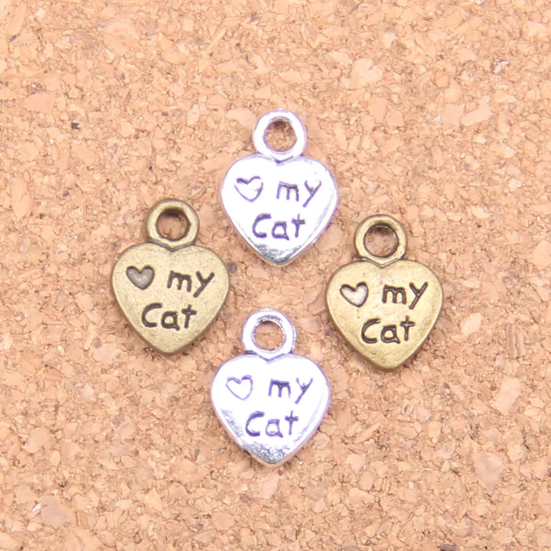 240 sztuk Antique Srebrny Bronze Plated Heart Love My Cat Paw Charms Wisiorek DIY Naszyjnik Bransoletka Ustalenia 12 * 9mm
