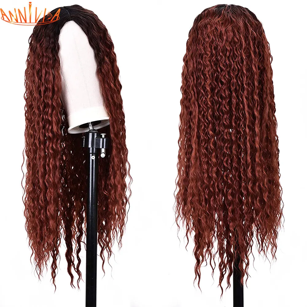 黒/白人女性のための26インチの長い巻き毛のかつらの合成天然の無グルアレスウォー波ウィッグ高温繊維髪のアニビアファクトリーディレク