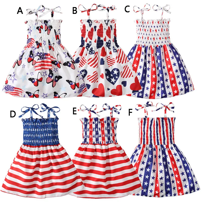 kids clothes girls Stars stripe print suspender dress children Sling American flag printing Dresses fashion summer baby Clothing Z4993