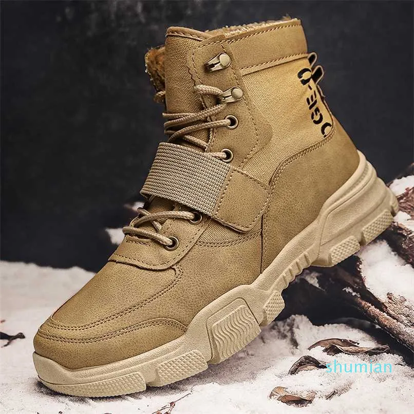 Botas masculinas de inverno moda fundo espessa camelo bege tornozelo masculino motocicleta pelúcia quente sapatos alto sapatos