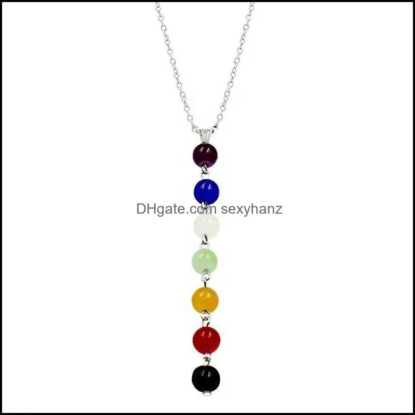 Women Fashion Jewelry Accessories Making Colorful 7 Chakra Natural Stone Bead Necklace