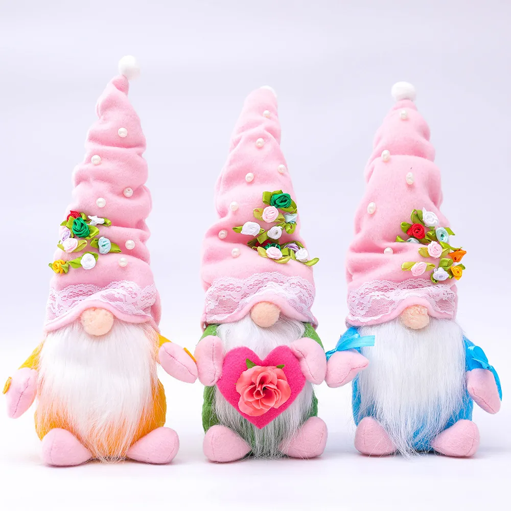 Mothers Day Dwarf Doll Party Supplies Pearl Flower Faceless Dolls Creative Gift Cloth Art Gnome Home Window Decoration w-00749