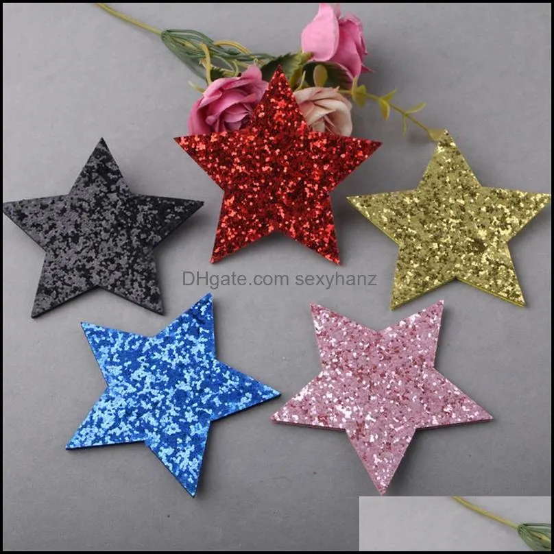 Hair Clips & Barrettes 30PCs/Lot Glitter Fabric Stars Ribbon Knot Bow Cute Ears Round Fur Ball Decorated Bling Ear Button Patch Sticker