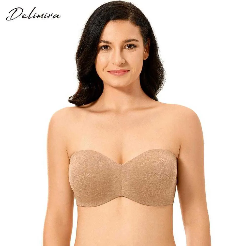 DELIMIRA Plus Size Strapless Underwire Minimizer Nude Push Up Bra