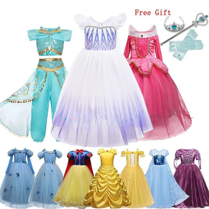 Flickklänningar Prinsessdräkt Halloween Carnival Cosplay Barn Flickor Klä upp Bröllop Födelsedagsfest Barn För storlek 4-10T
