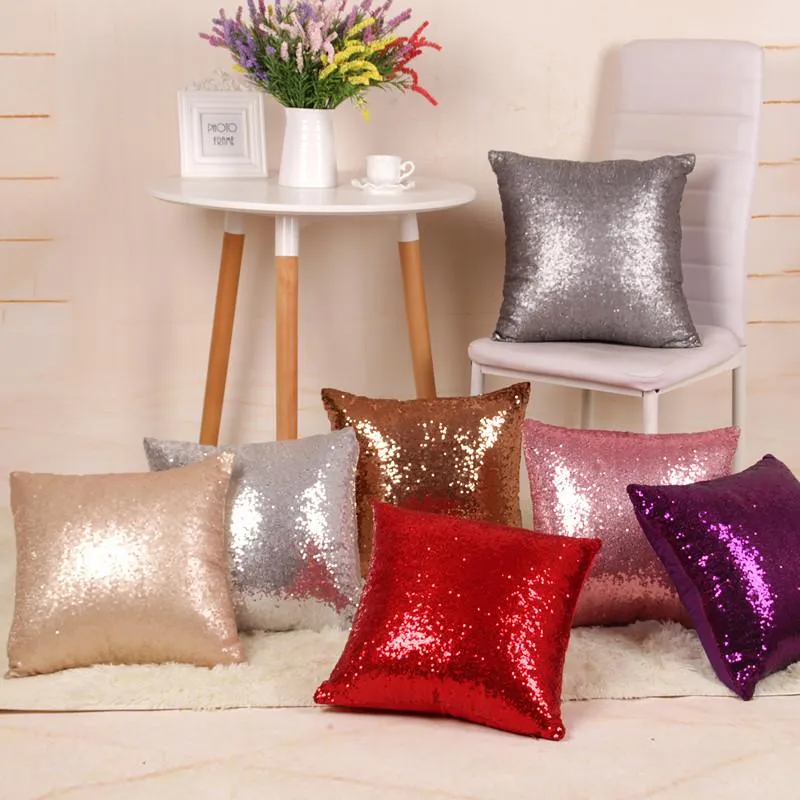 Kudde/prydnadskudde Örngott Enfärgad Glitter Silver Paljett Bling Kaffefodral Cafe Heminredning För Soffa Bil Kuddfodral 45x45cm