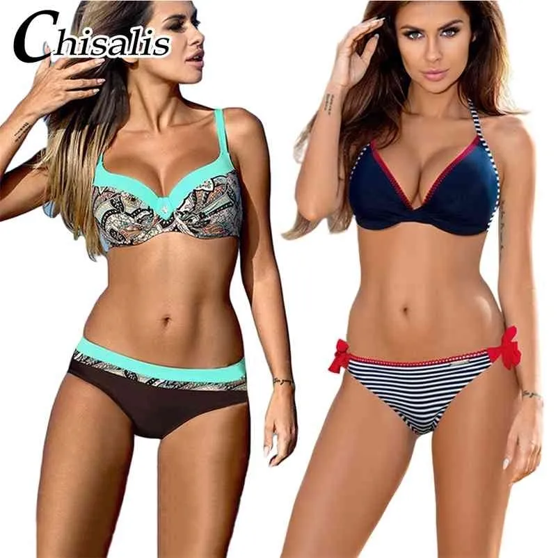 Chisalis sexiga baddräkt kvinnor bikini print push up swimwear brasilian set strand baddräkt blommig Biquini xxl 210621
