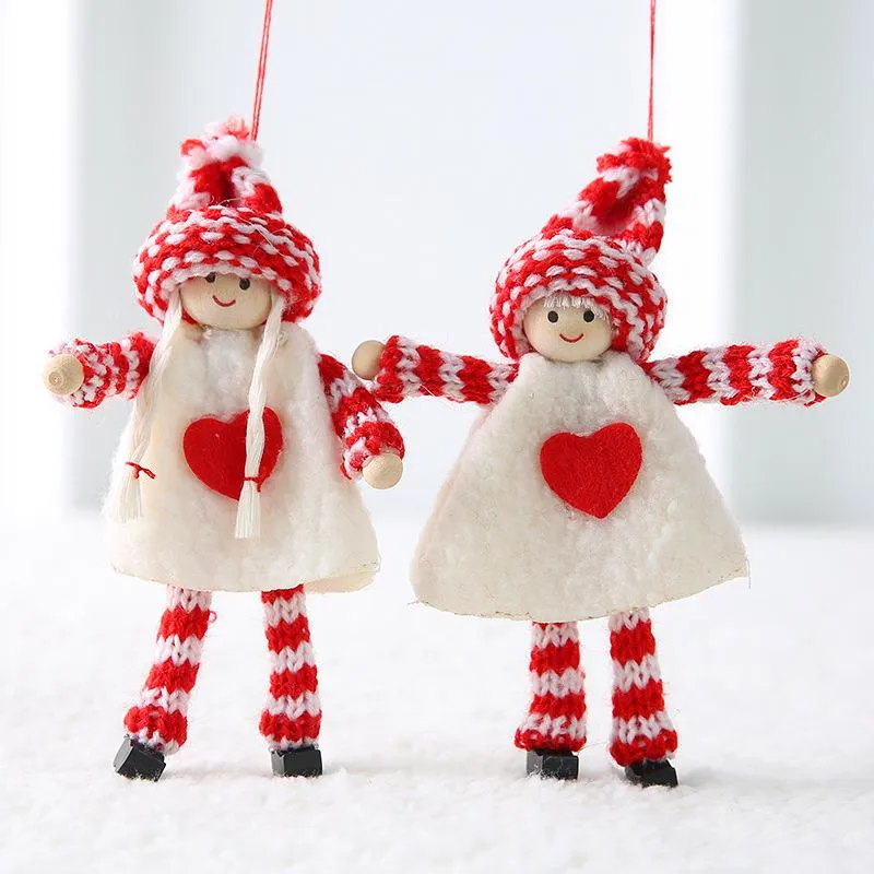 Couples Christmas Decoration Knitted Wool Felt Lovers Pendants Xmas Tree Hanging Dolls Indoor New Year Decorations