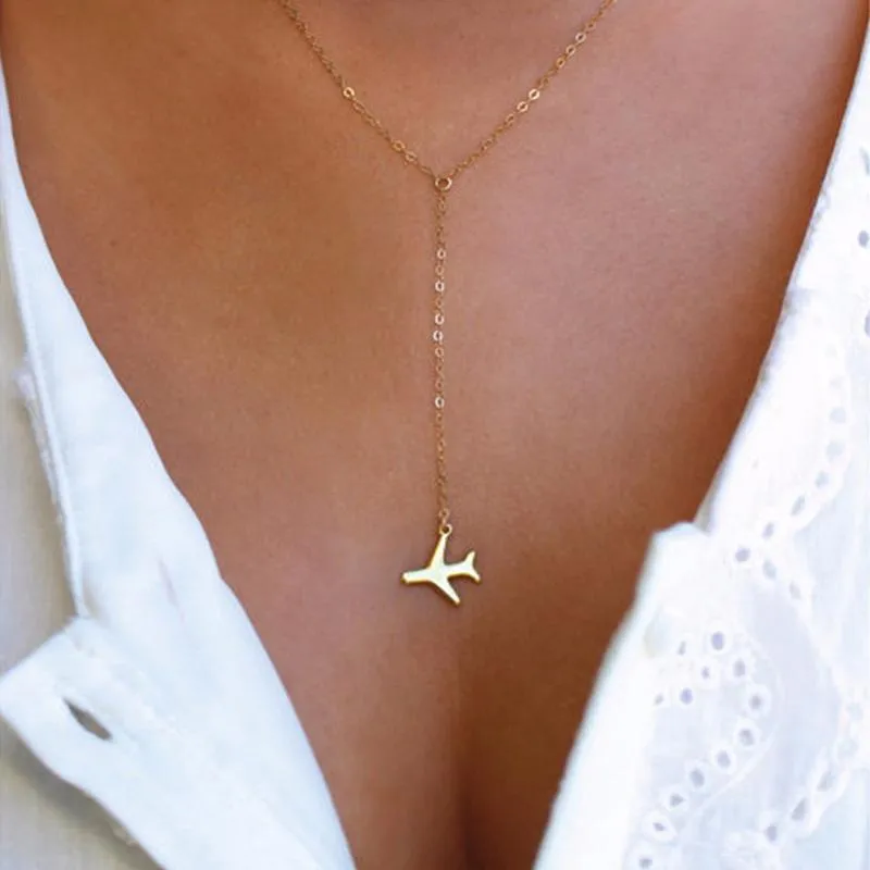 Pendentif Colliers Collier ras du cou d'avion en or pour femmes, charme d'avion, chaîne d'avion en couches, petits bijoux délicats