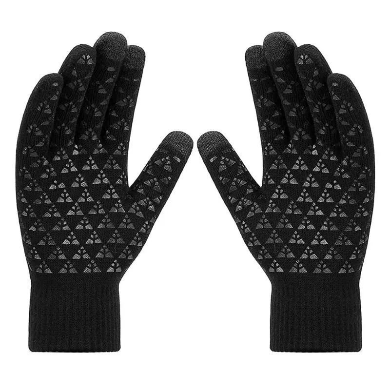 Cycling Gloves Winter Warm Anti Slip Windproof Touchscreen Knitted For Men Women Dark Red 1Pair