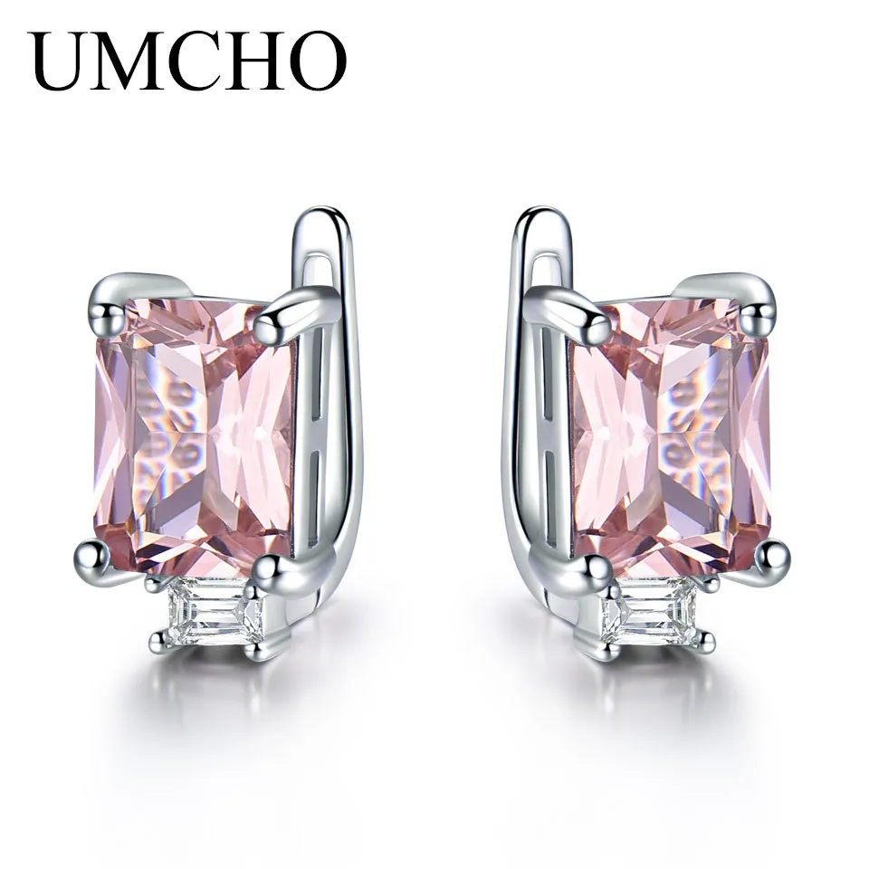 Umcho solid 925 sterling silver clip örhängen för kvinnor ros rosa morganite ädelsten bröllop förlovning mode smycken gåva