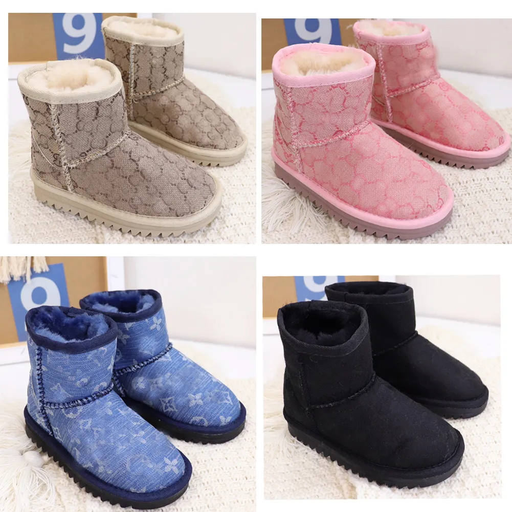 KidsBoots chaussures en cuir véritable bébé tout-petits botte de neige lettre de couleur unie imprimée hiver garder au chaud chaussures pour filles